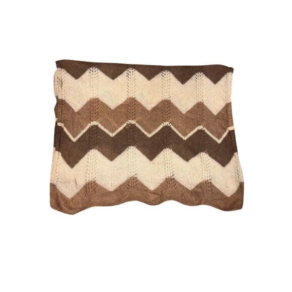 NWT Munkh Camel Wool Chevron Design Shawl Throw Scarf Afghan - Picture 6 of 8